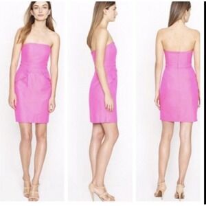 J Crew‎ Women Dress Tube Strapless Flamenca Pink Silk Blend Mini Barbiecore Sz 6